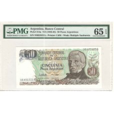 Cédula 50 Pesos  Argentina 1983-85 PMG 65 Serial 33832522A