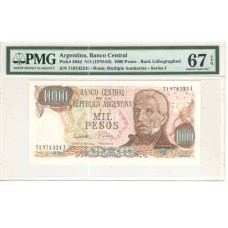 Cédula 1000 Pesos  Argentina 1976-83 PMG 67 Serial 719743241