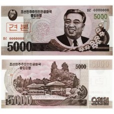 Cédula 5000 Won 2008 Specimen FE Coréia do Norte