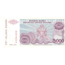 Cédula 5000 Dinara De 1993 Krajine Série A0264606
