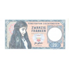 Cédula Liechtenstein, 20 Francs, 2020, Edição Privada, Specimen > Girl with peacock feather