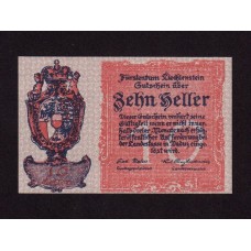 Cédula Liechtenstein:P-1,10 Heller, 1920 * Villa in Vaduz * FE *