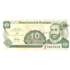 Cédula 10 Centavos de Cordobas Nicarágua FE Série 7665052