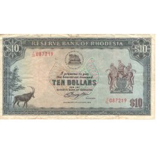 Cédula 10 Dollars Rhodesia 1979 Serie 087219