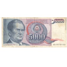 Cédula 5000 Dinaras   Iugoslávia - Série AG0079100