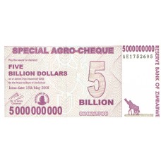 Cédula 5 Billion Dollars Zimbabwe Serie AE1752605