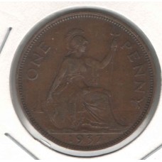 Moeda 1 One Penny 1937 Inglaterra LS1590