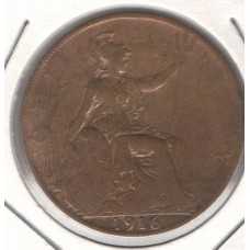 Moeda 1 One Penny 1916 Inglaterra LS1697