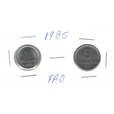 Moedas 1 e 5 Cruzeiros 1985 FAO ls1640